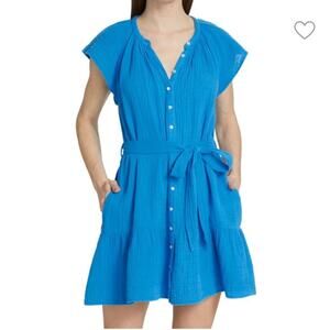 XIRENA Jude Acqua Blue Gauzy Ruffled Mini Cotton Summer Dress Size Medium